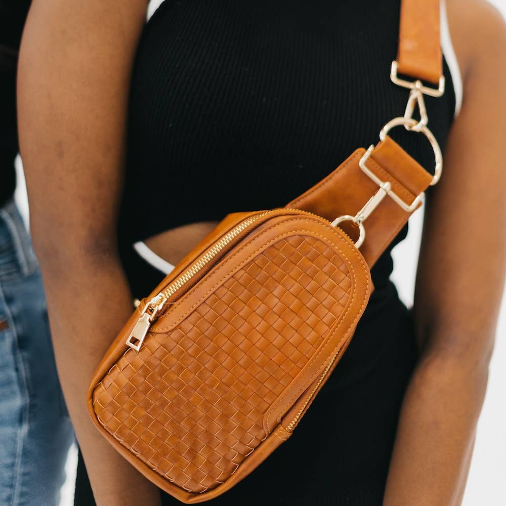 Brown Waverly Woven Sling Bag