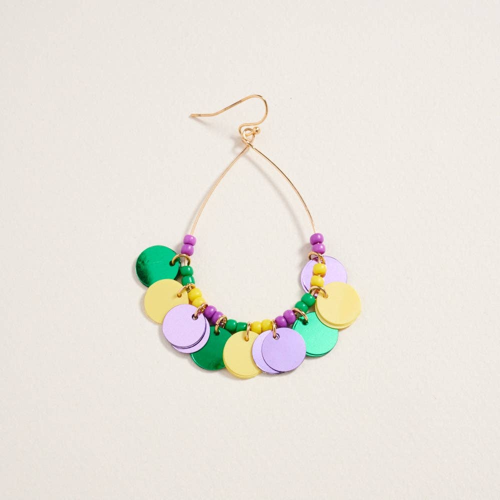 Mardi Gras Sequin Confetti Beaded Hook Earrings