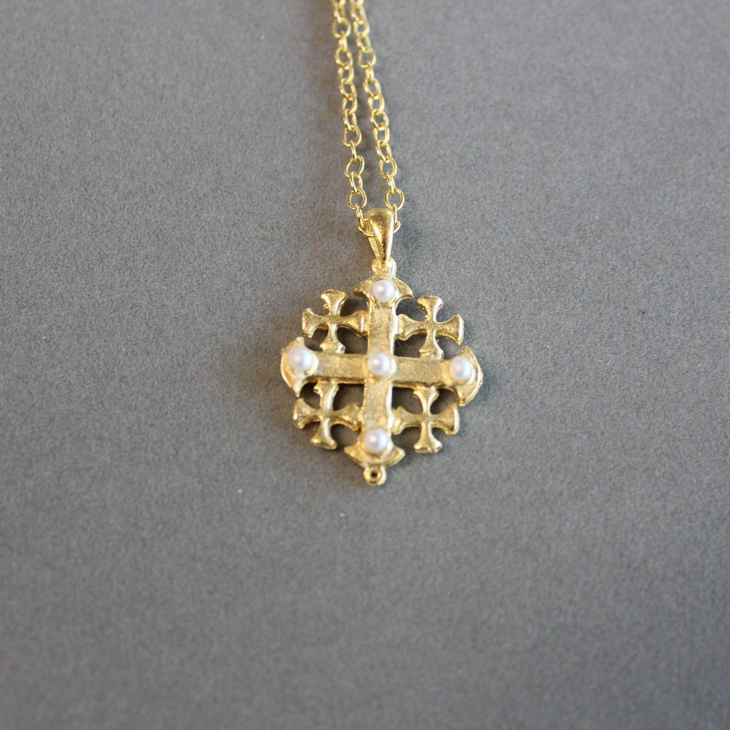 Pearl Jerusalem Cross Necklace