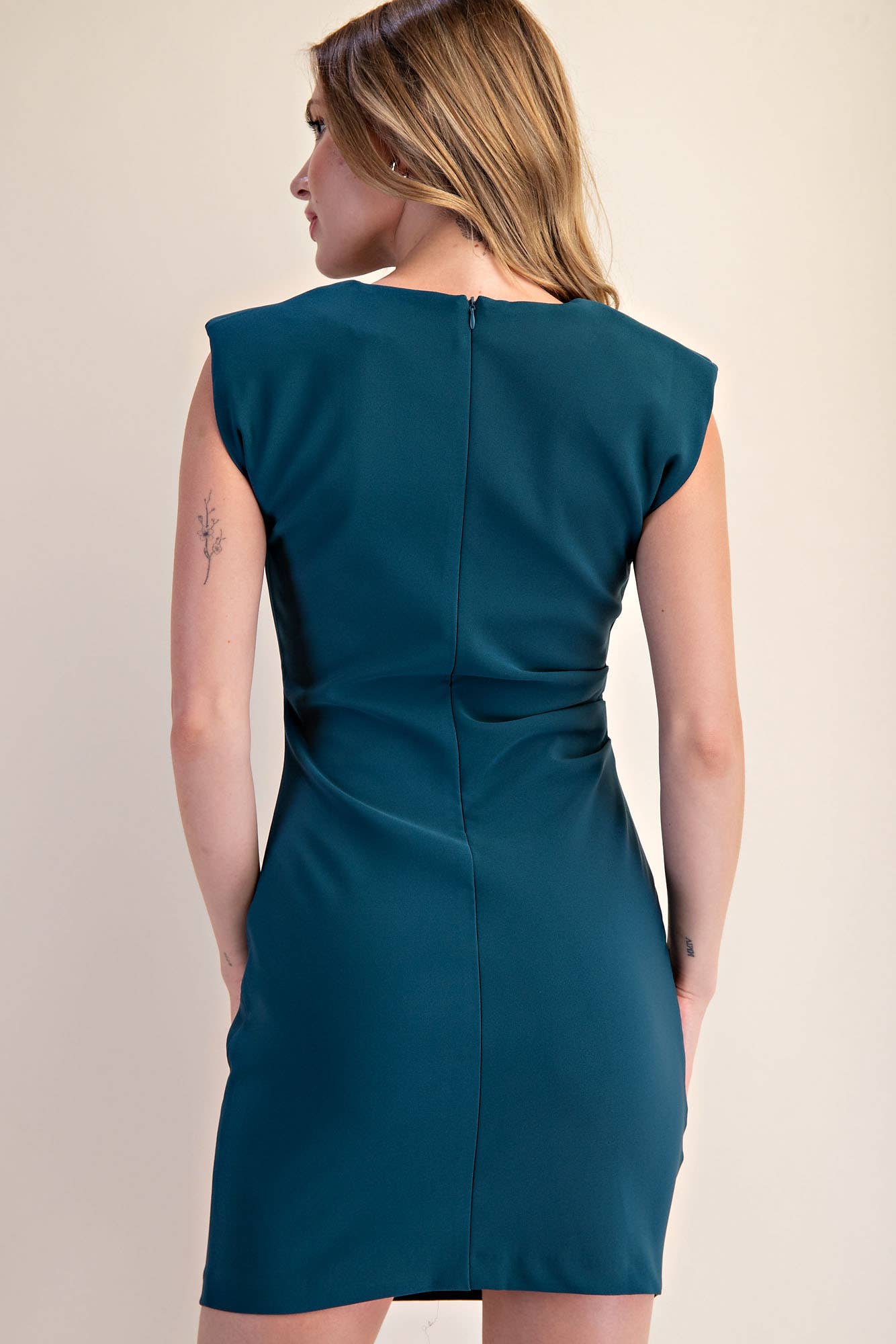 Teal Ruched Fitted Dress