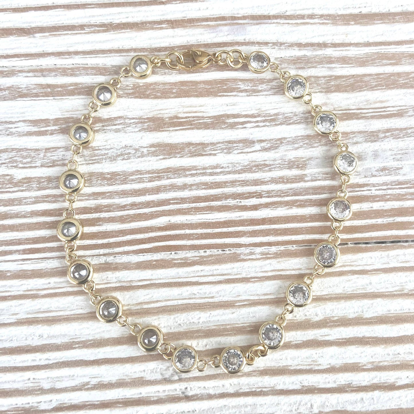 Crystal anklet gold clear crystals resort salon jewelry