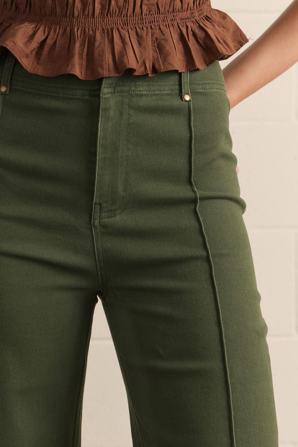 Hunter Green High Rise Front Seam Pants