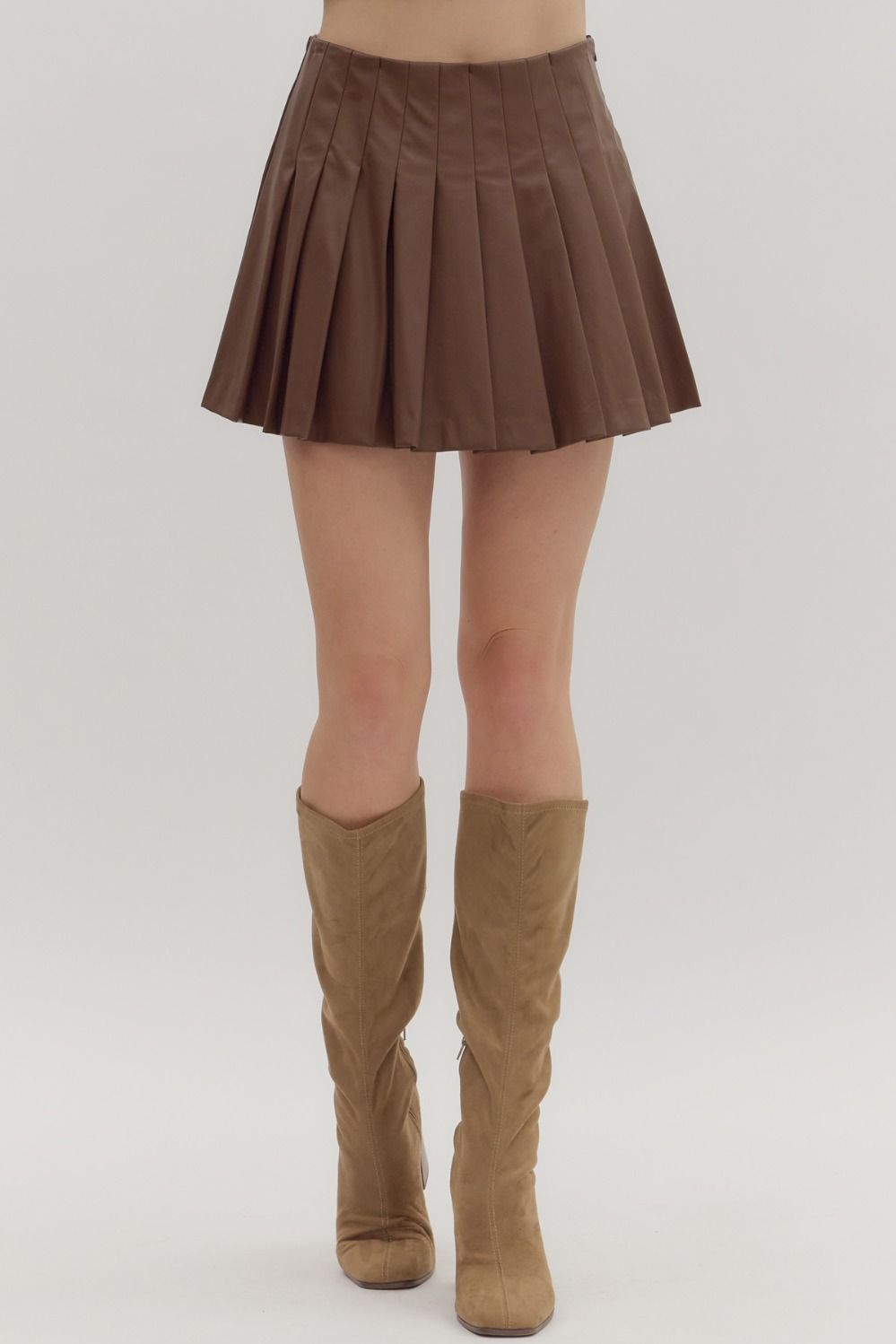 Brown Faux Leather Skirt w hidden Shorts