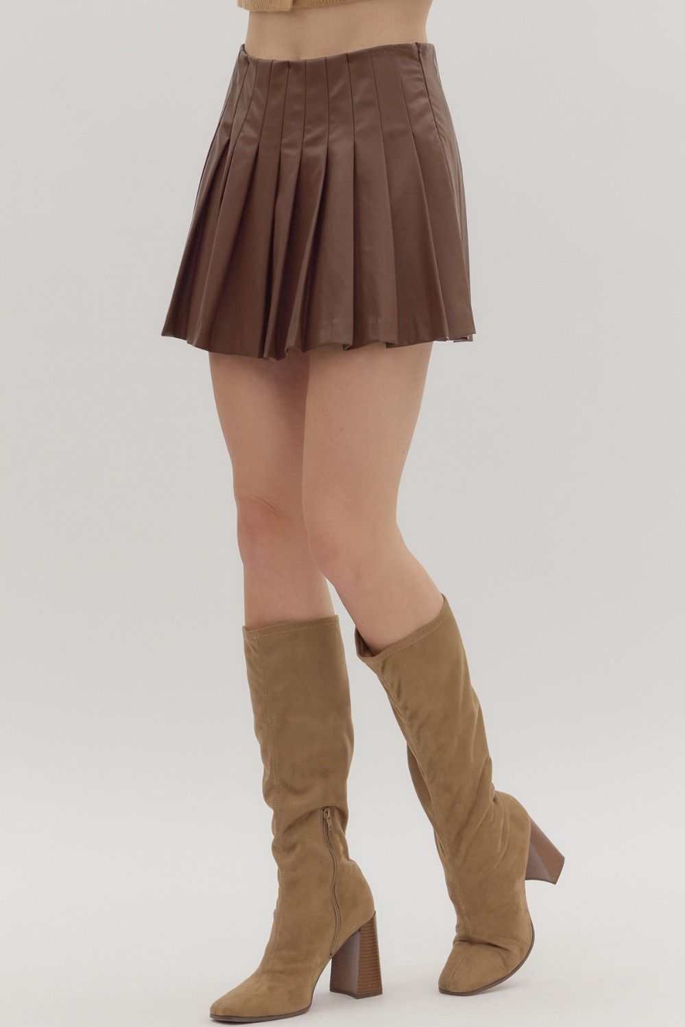 Brown Faux Leather Skirt w hidden Shorts