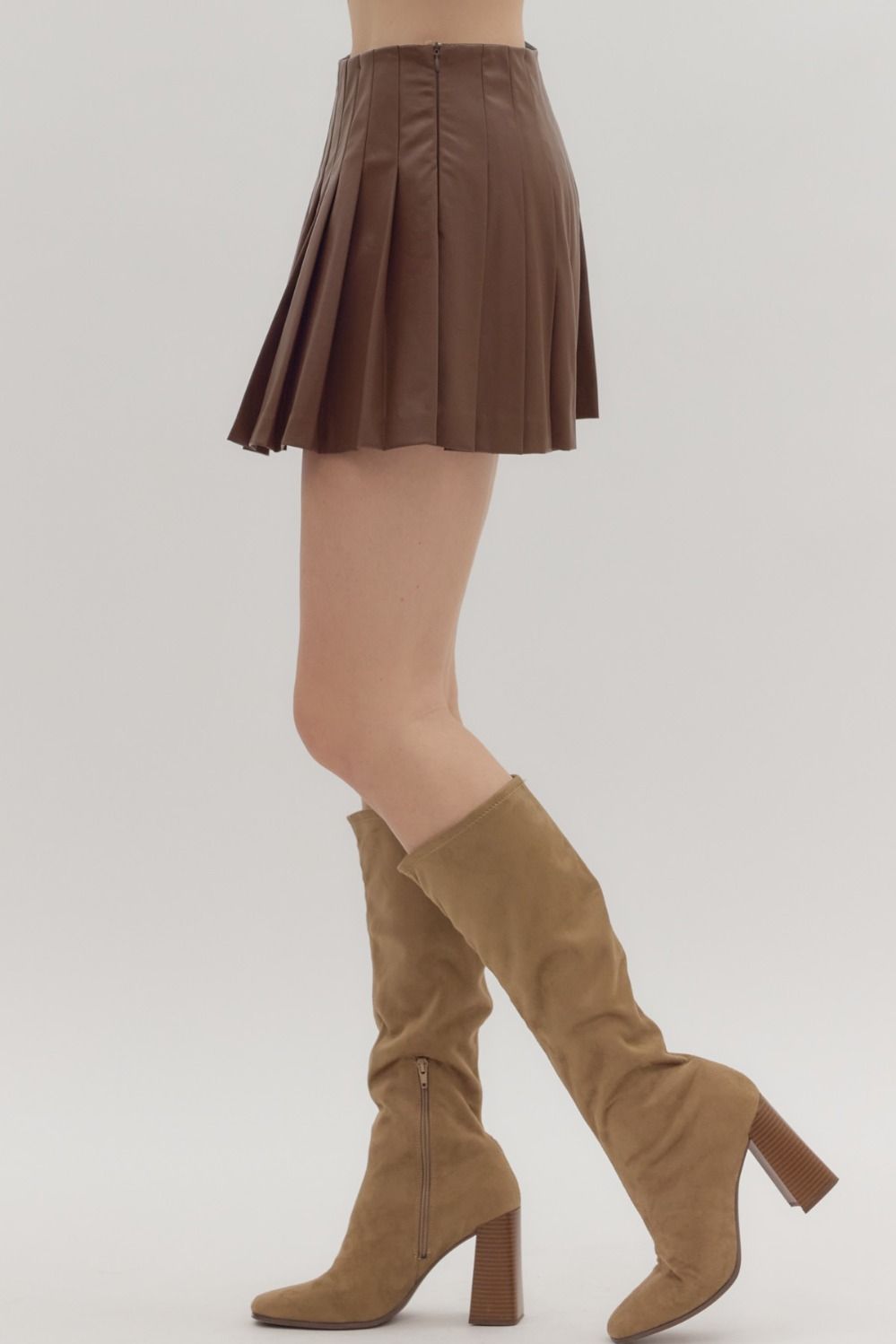 Brown Faux Leather Skirt w hidden Shorts