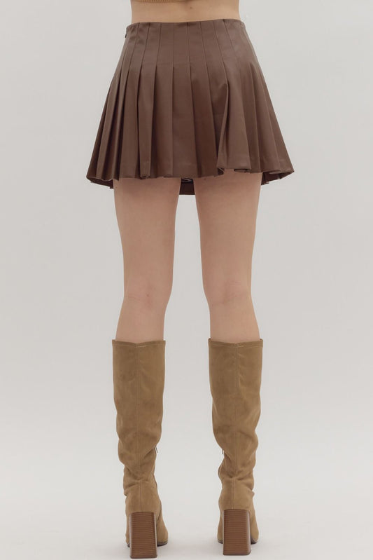 Brown Faux Leather Skirt w hidden Shorts