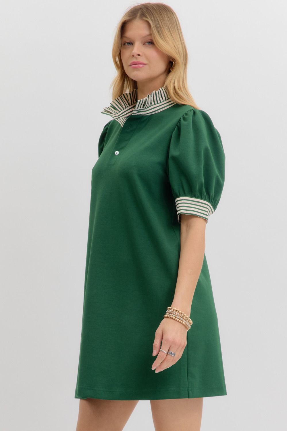 Hunter Green Polo Dress w Ruffle neck