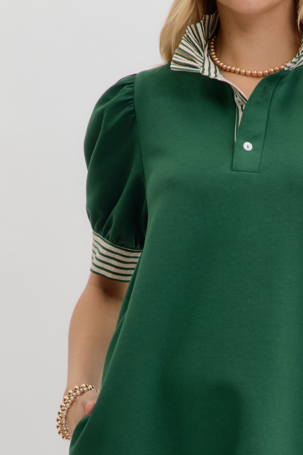 Hunter Green Polo Dress w Ruffle neck