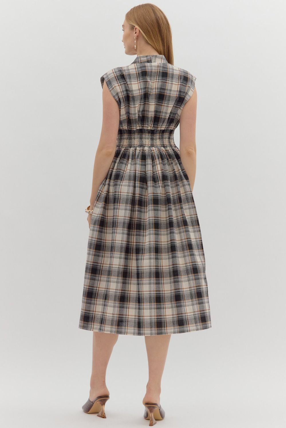 Plaid Midi Zip Front Dress