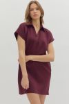 Burgundy V Neck collar dress
