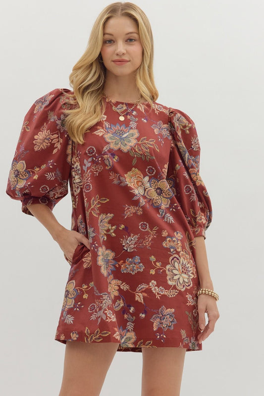 Gina Floral Print Elbow Puff dress