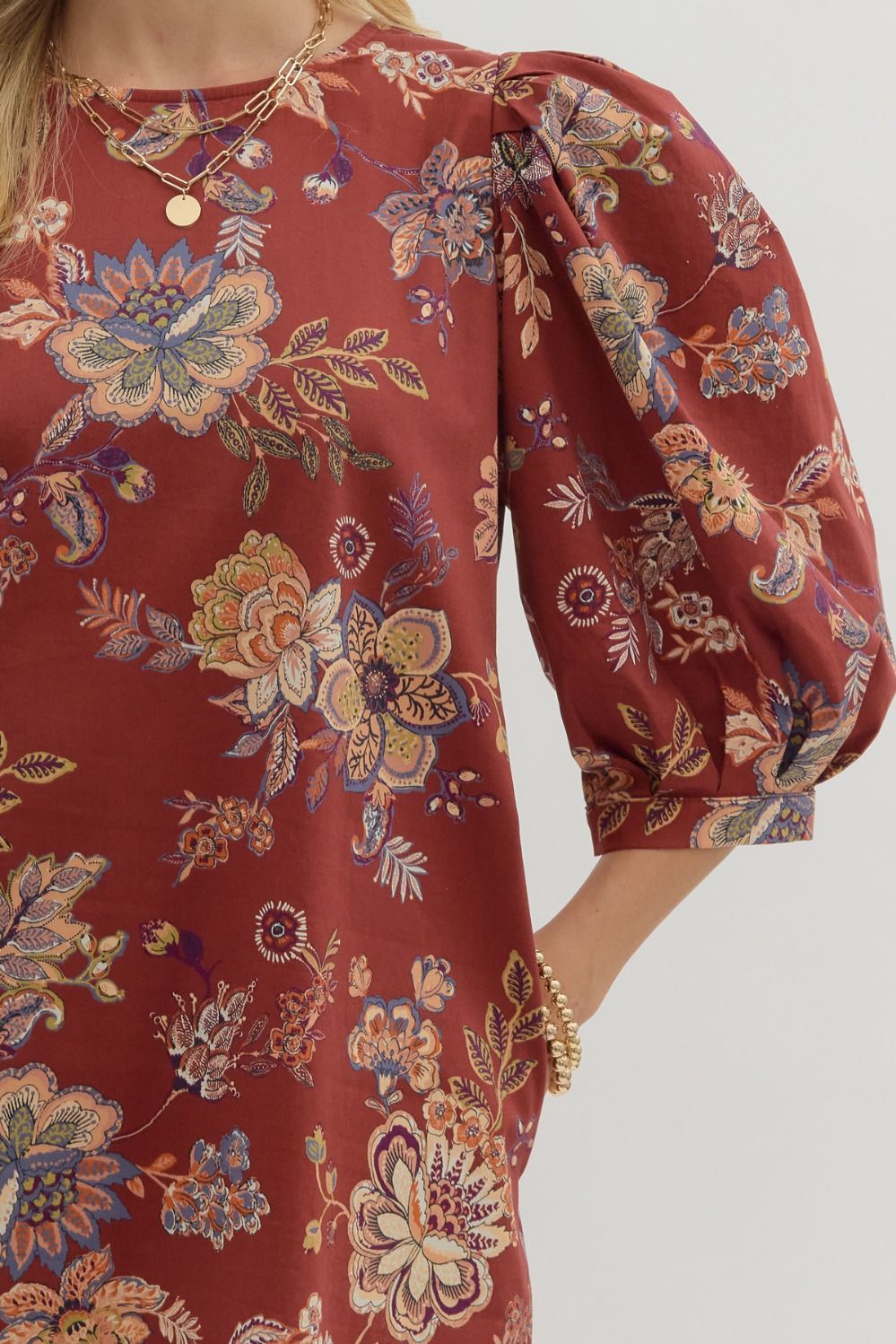 Gina Floral Print Elbow Puff dress