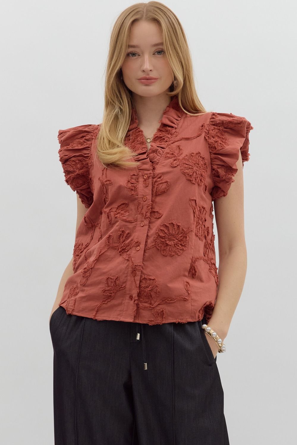 Chestnut Floral Applique' Top