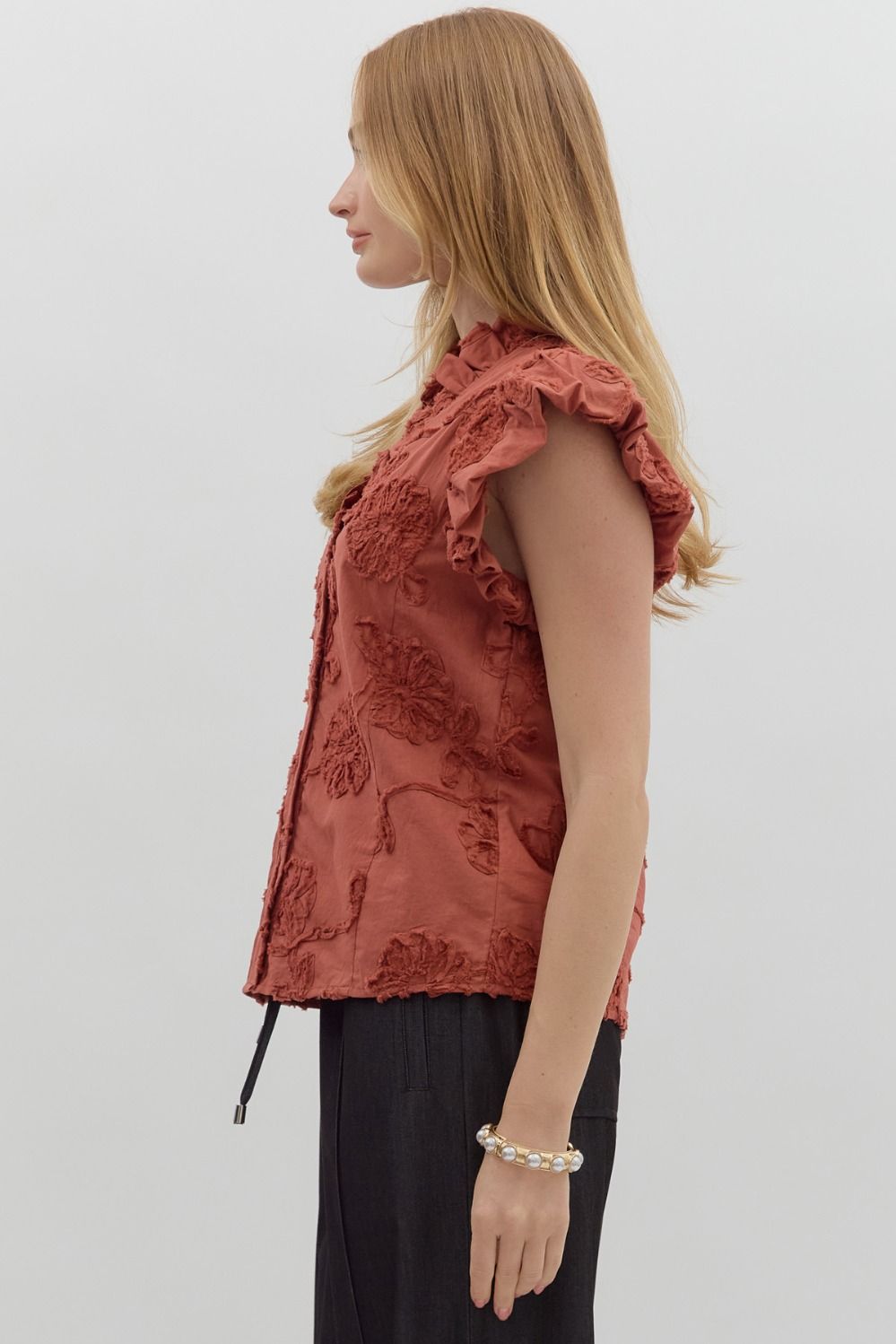 Chestnut Floral Applique' Top
