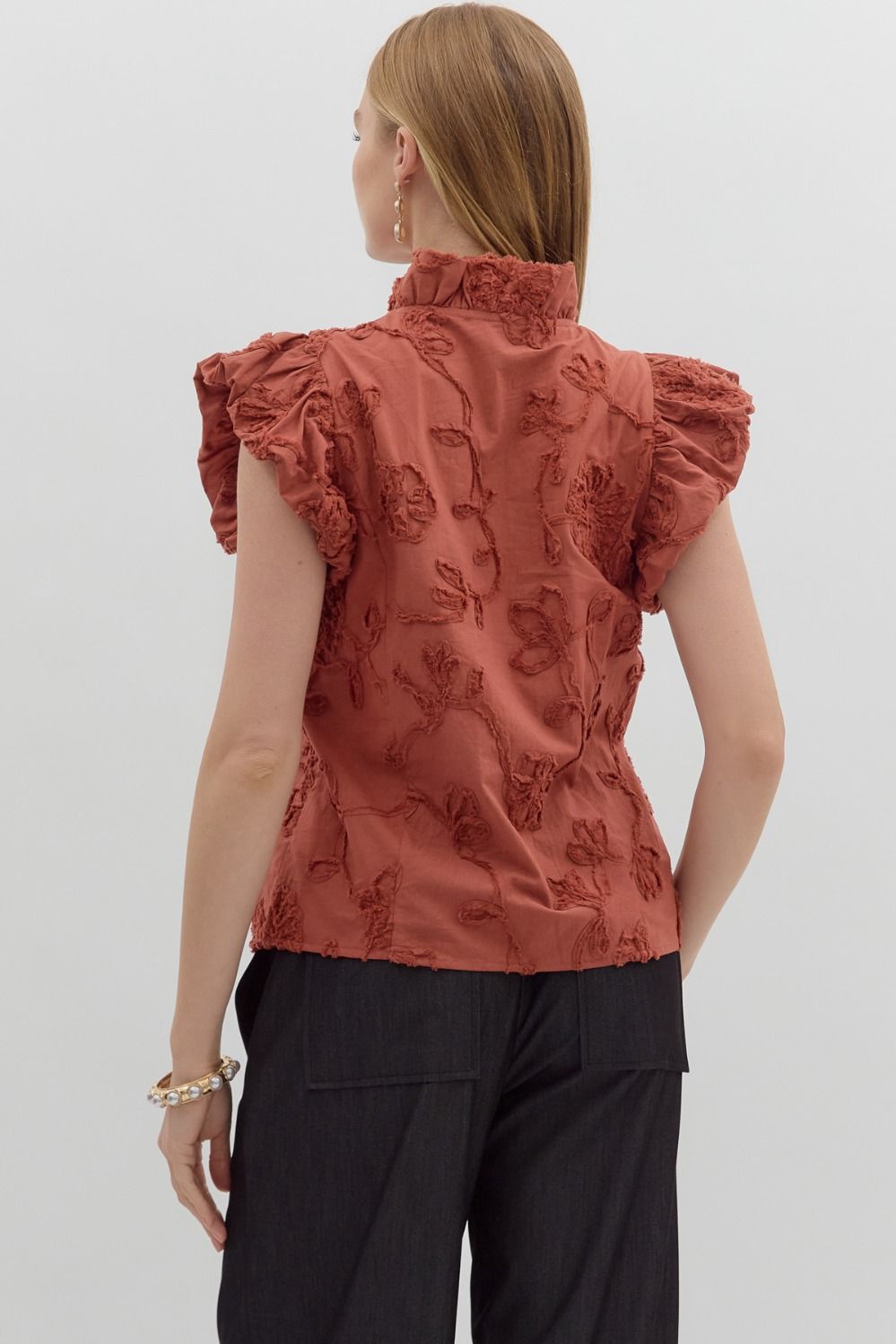 Chestnut Floral Applique' Top