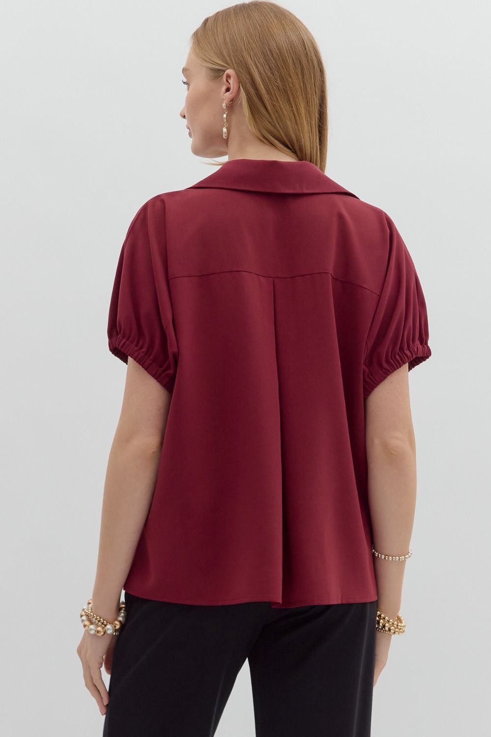 Burgundy Short Sleeve Blouse