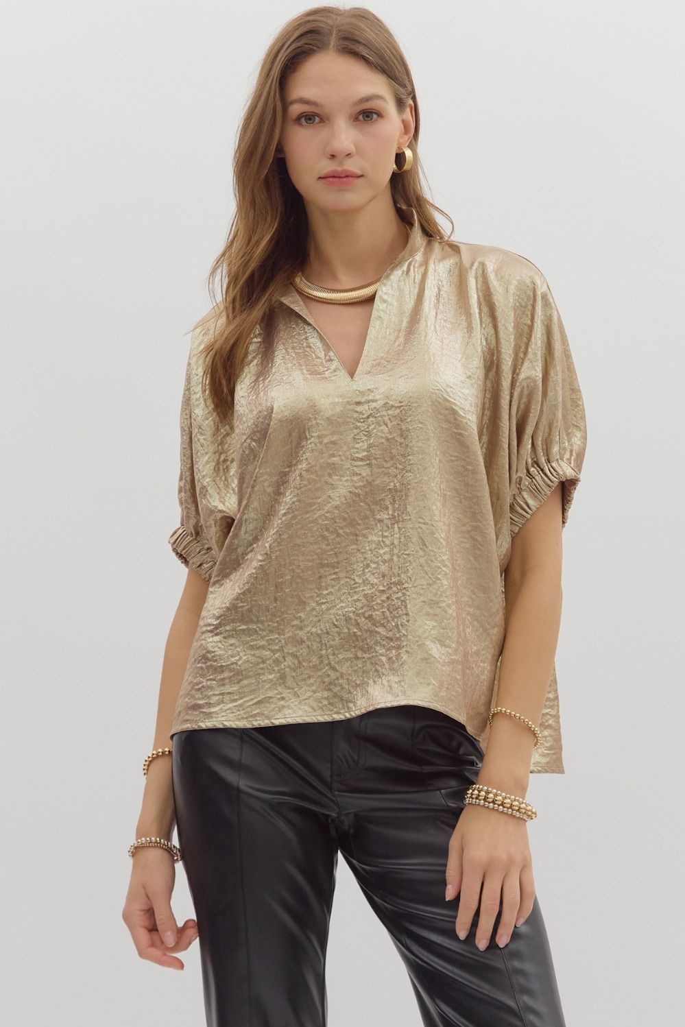 Metallic Gold V Neck Blouse