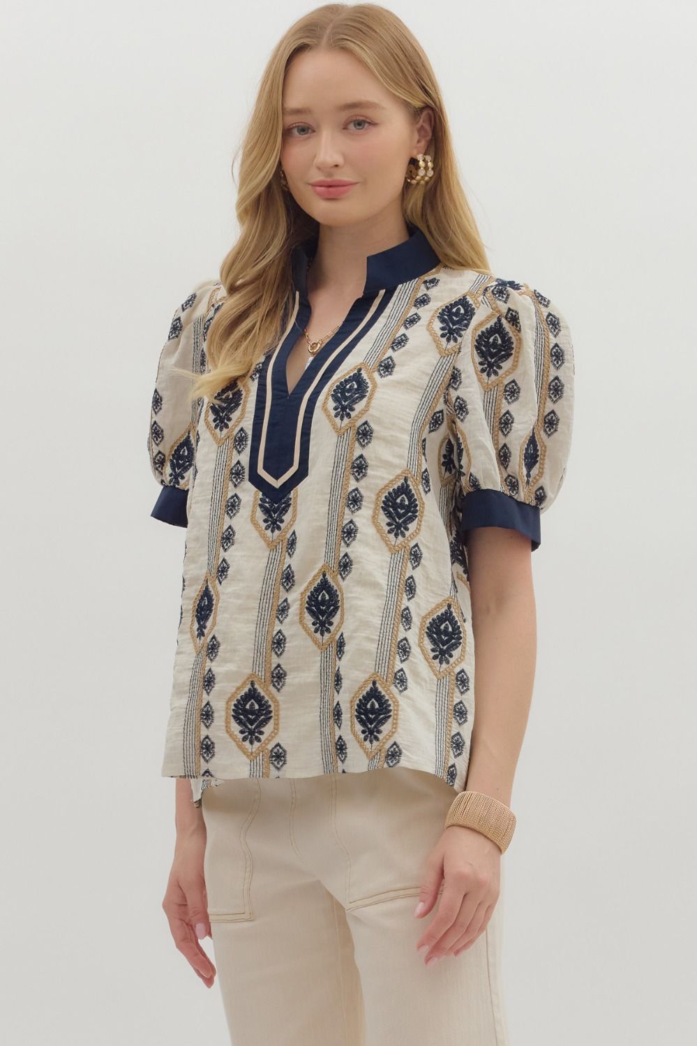 Kris Embroidered Puff Sleeve Top