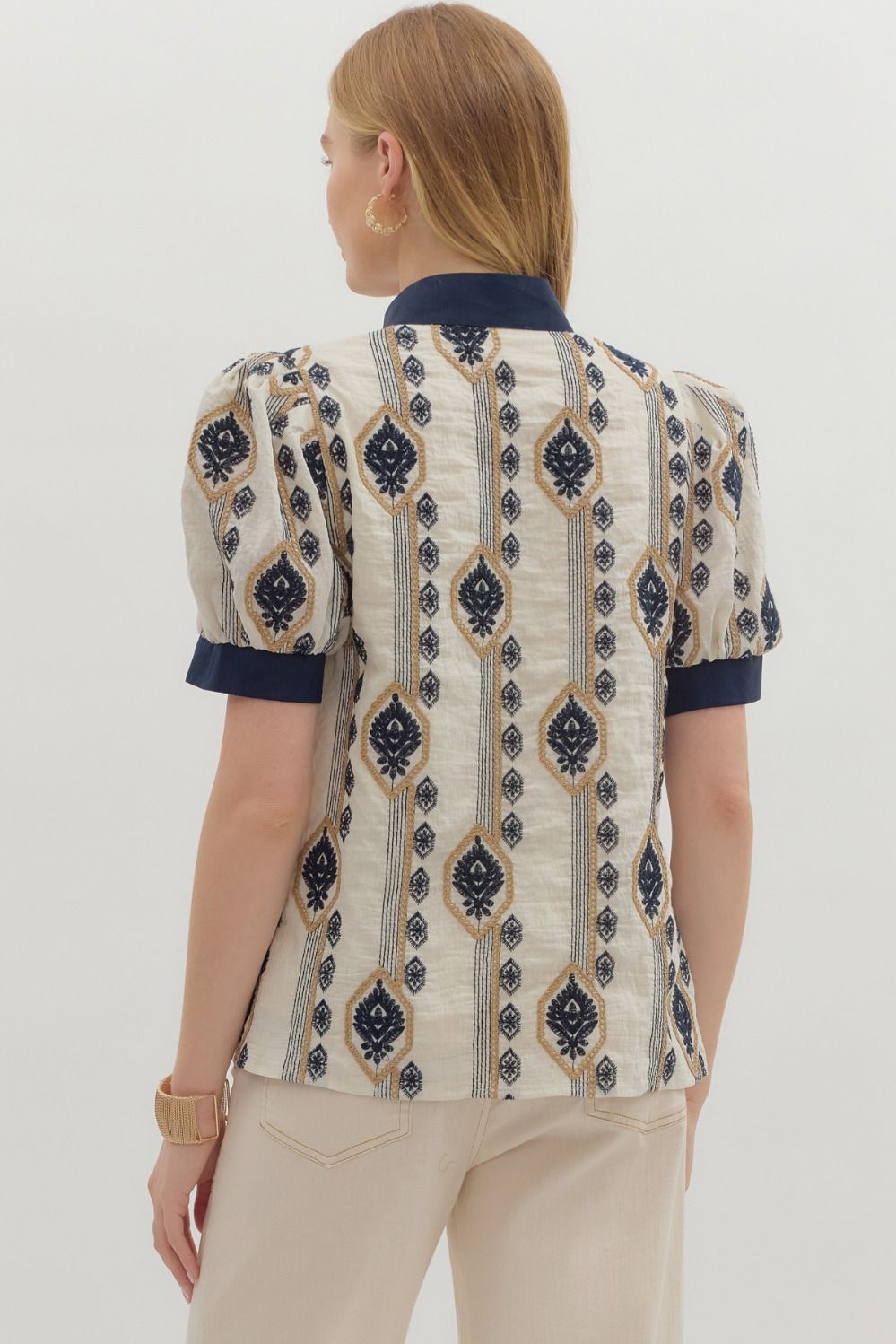 Kris Embroidered Puff Sleeve Top