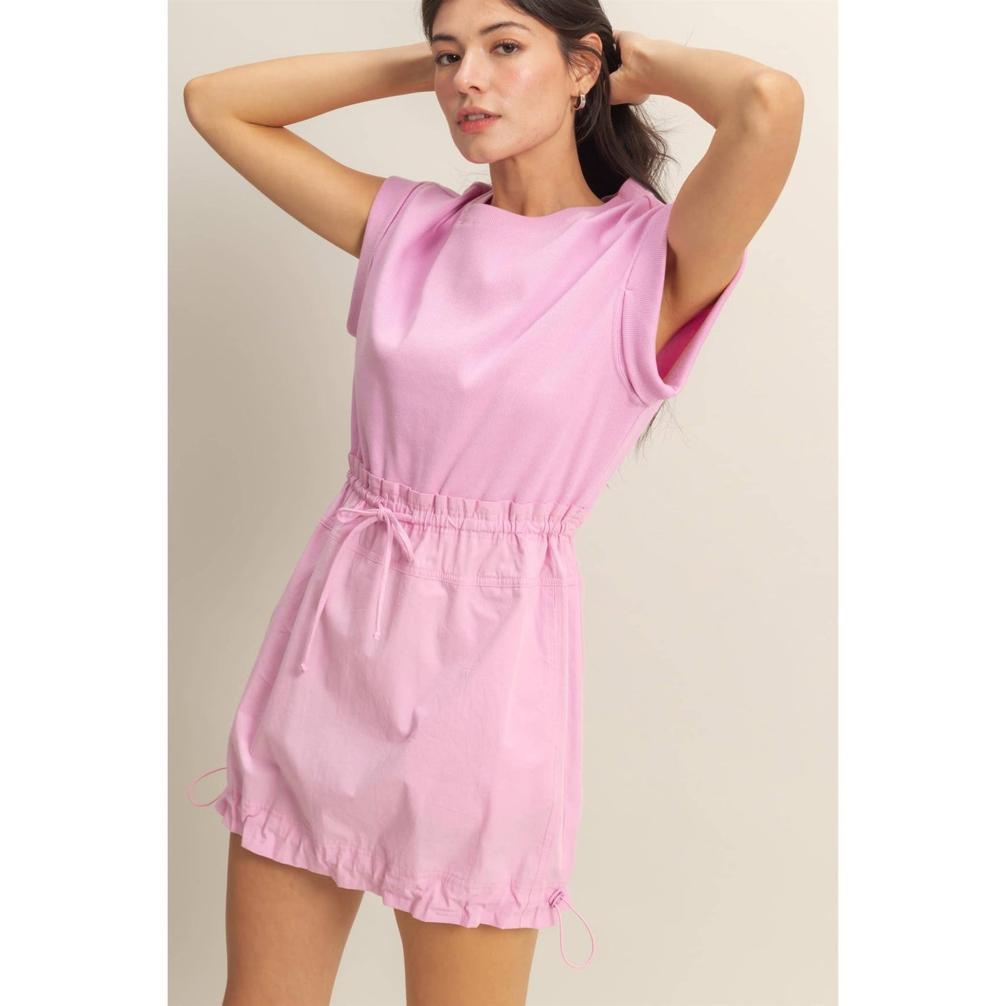 Short Sleeve Elasticized Waist Mini Dress
