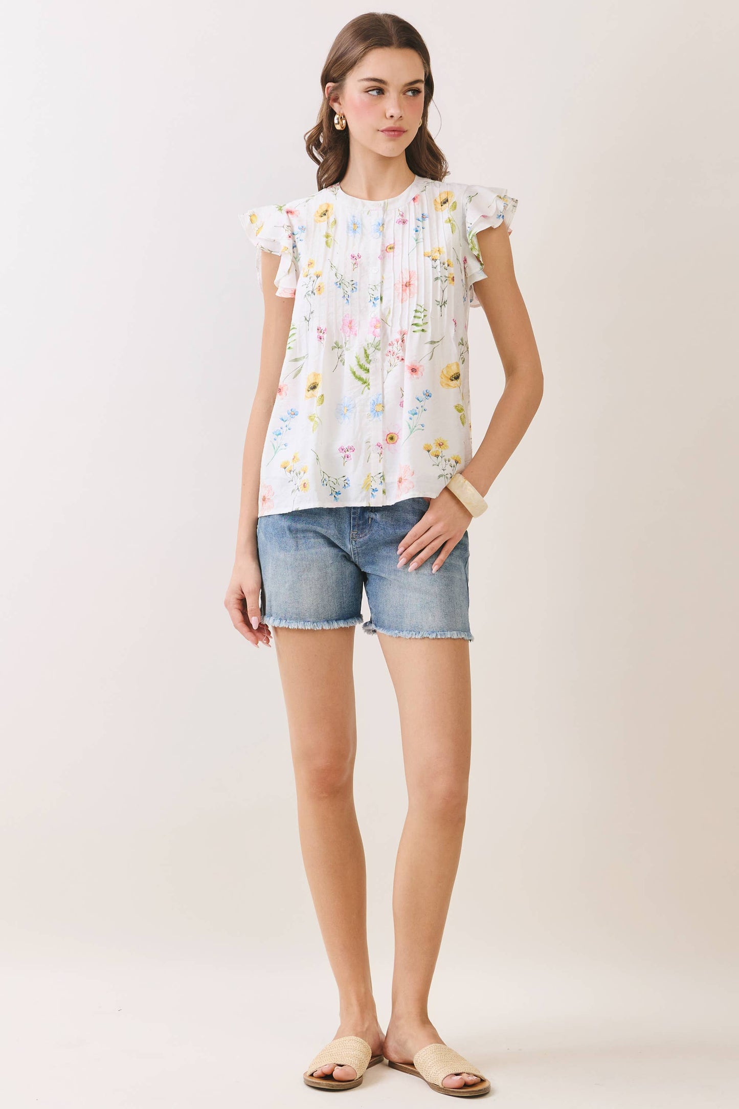 Sweet Maggie Floral Ruffle Sleeve Top