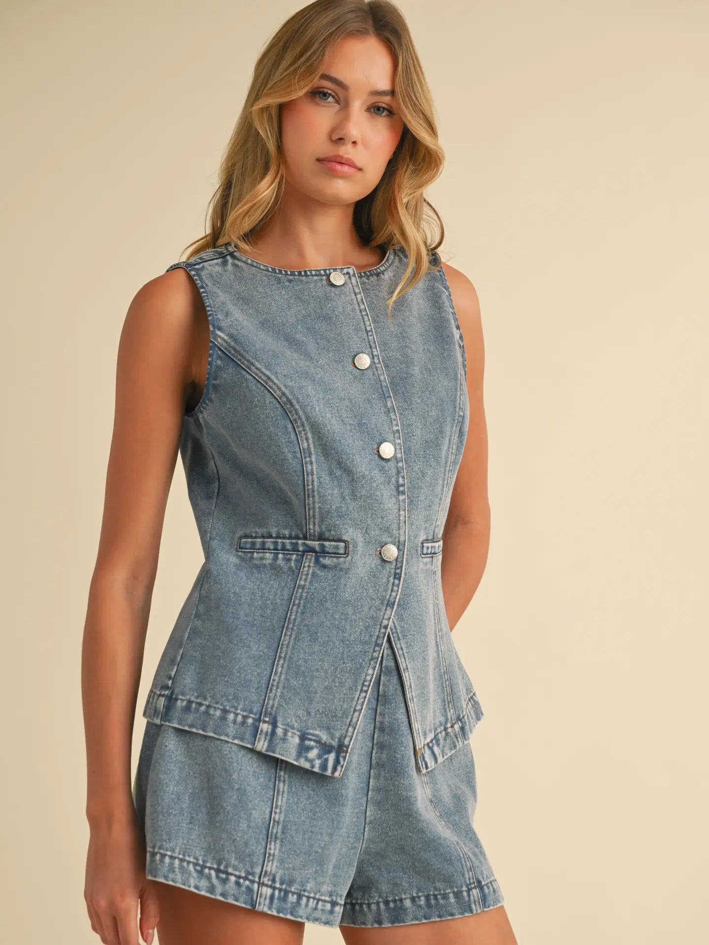 Tiffney Denim Vest and Short Set
