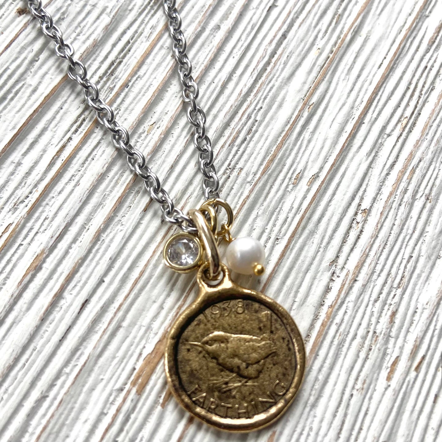 Farthing coin necklace England English royal jewelry bird