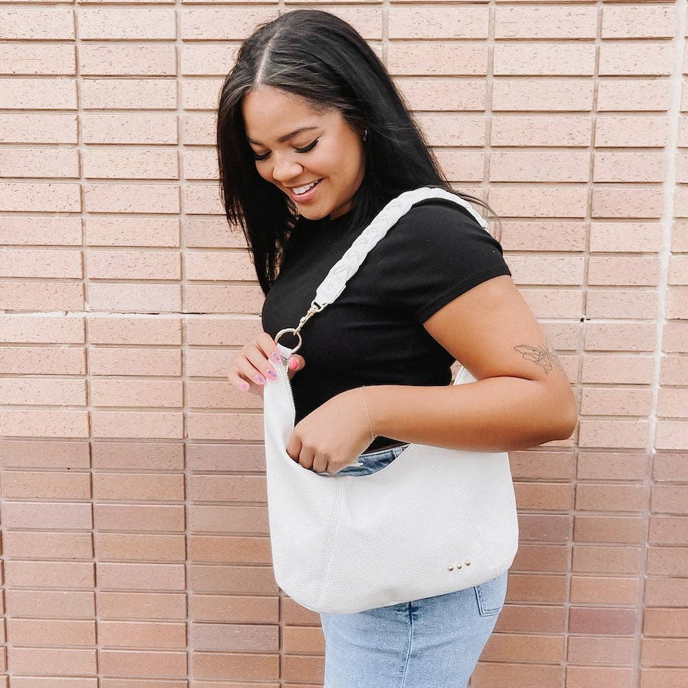 Hattie Shoulder Hobo Bag: Cream