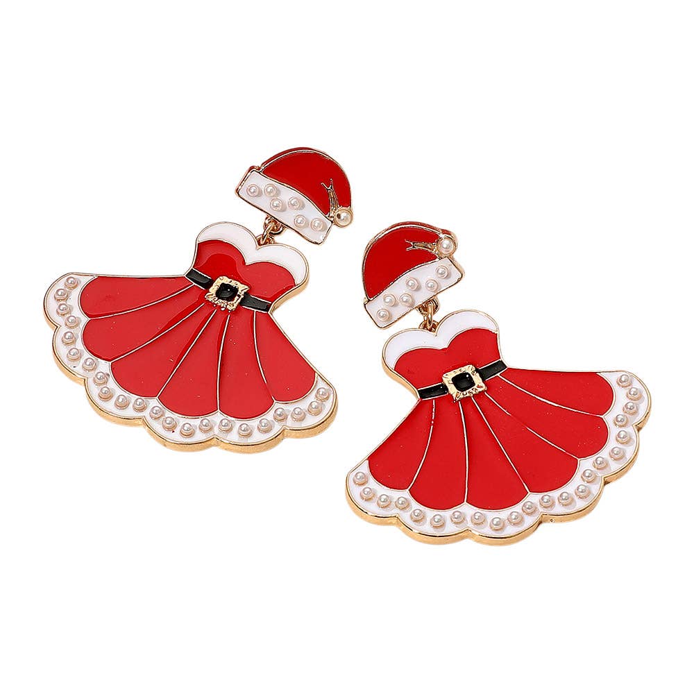 Pearl Pointed Enamel Christmas Dress Dangle Earrings