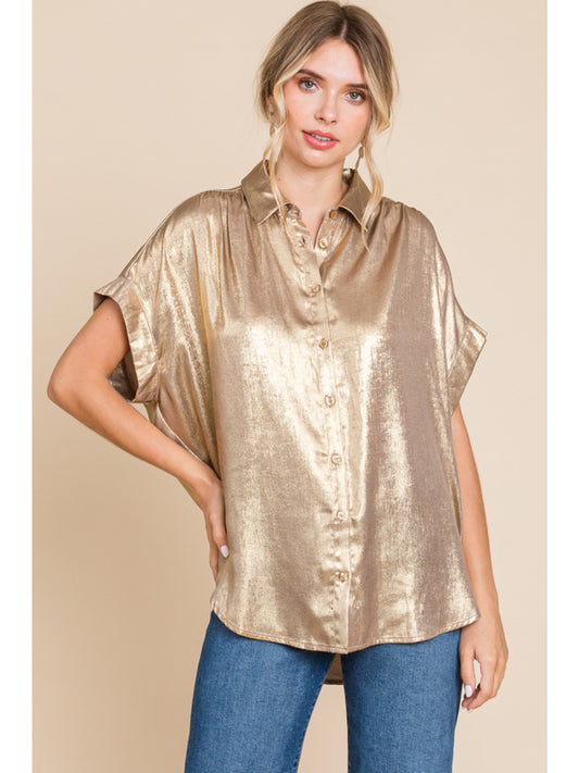 Gold Metallic Button up top