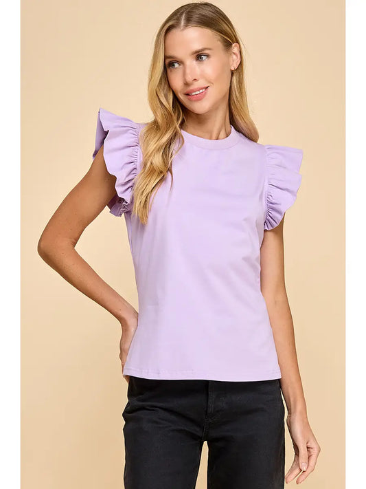 Ruffle Sleeve Poplin Top Lavender