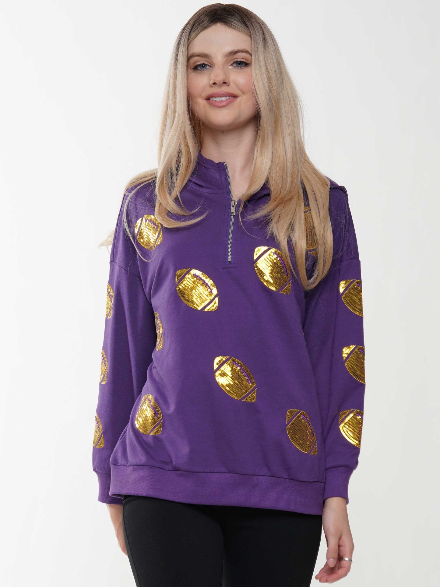 Purple and Gold 1/4 zip Pullover Hoodie - Regular and Curvy Sizes