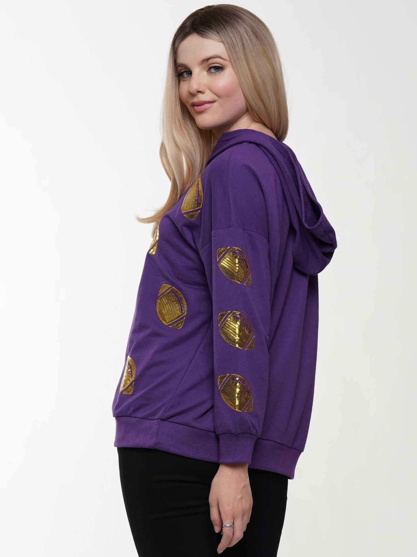 Purple and Gold 1/4 zip Pullover Hoodie - Regular and Curvy Sizes