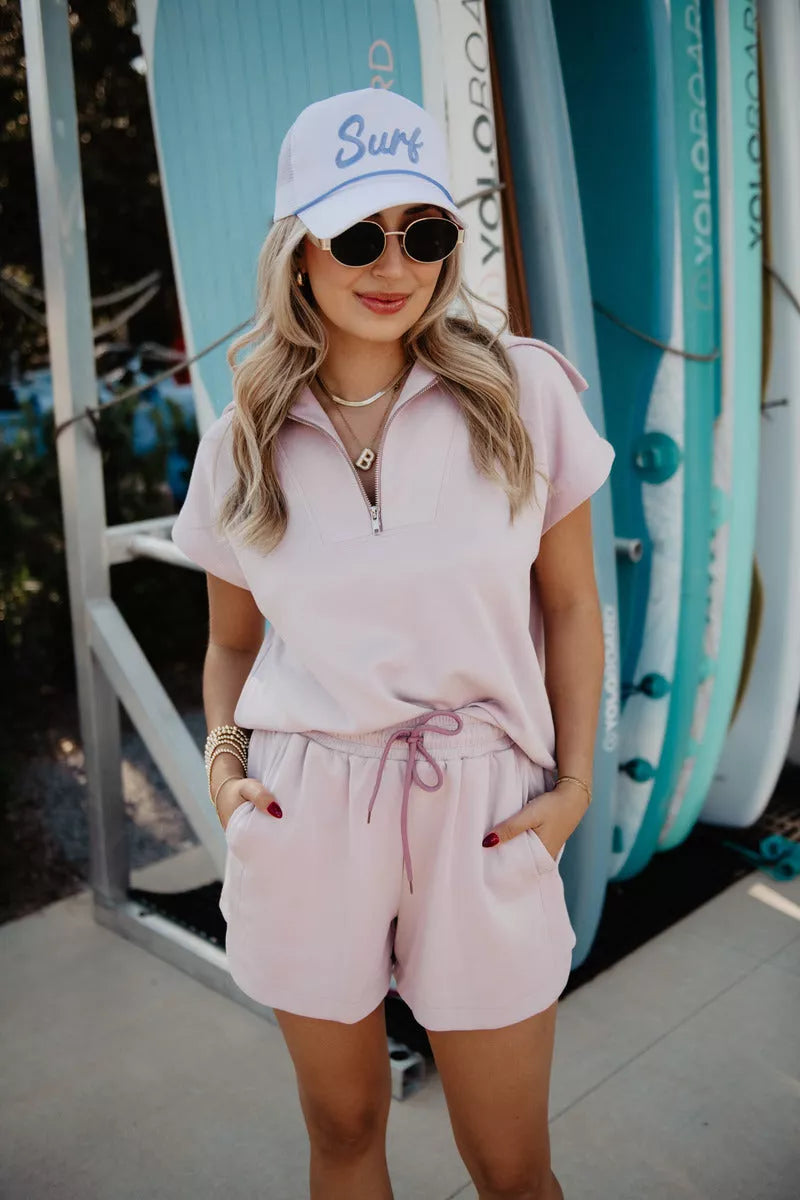 Blush Pink 2 Piece Scuba Shorts Set