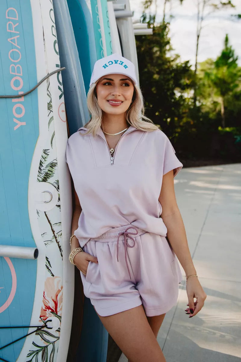 Blush Pink 2 Piece Scuba Shorts Set