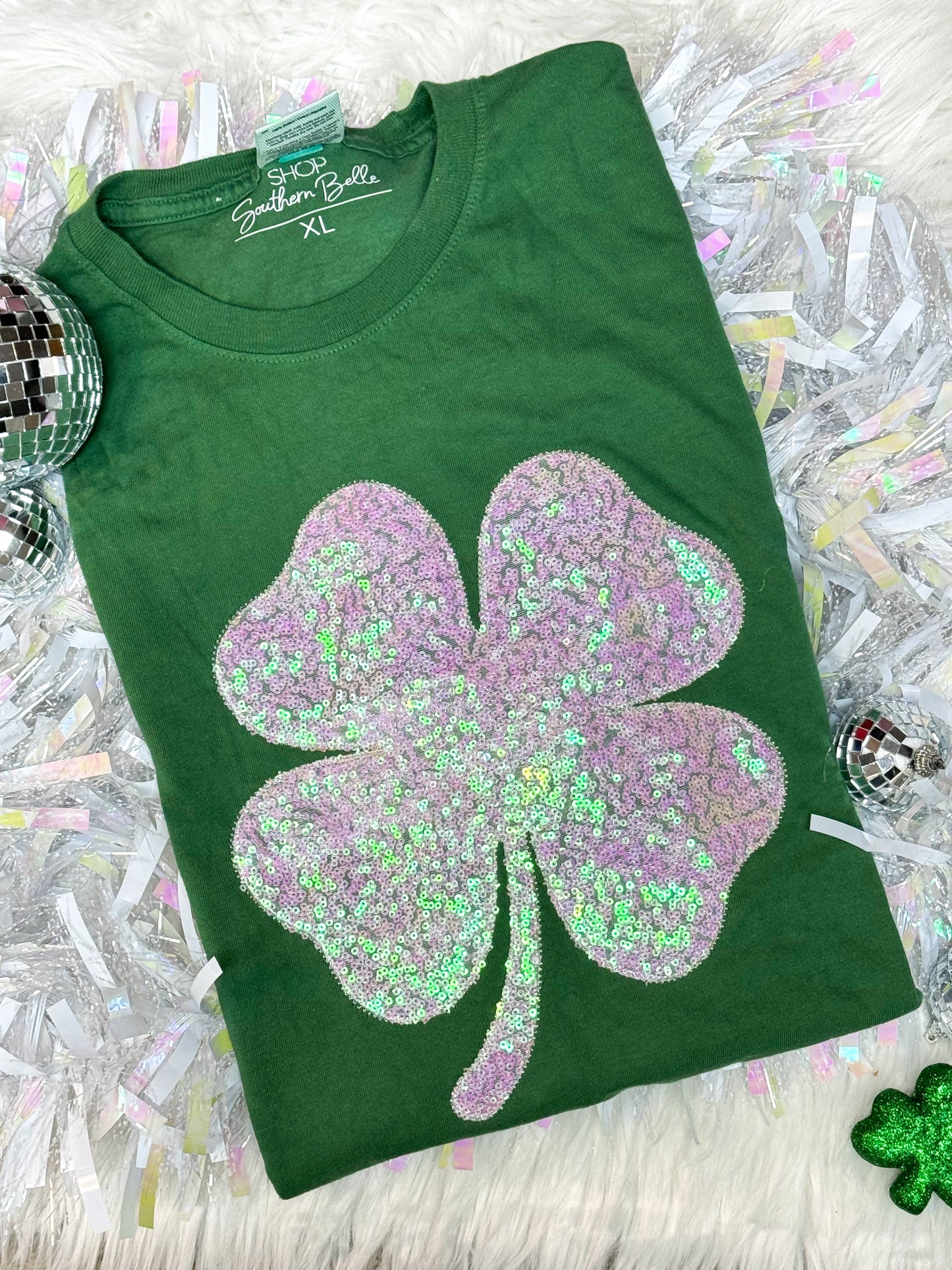 Clover St Patrick's Day Sequin Short Sleeve