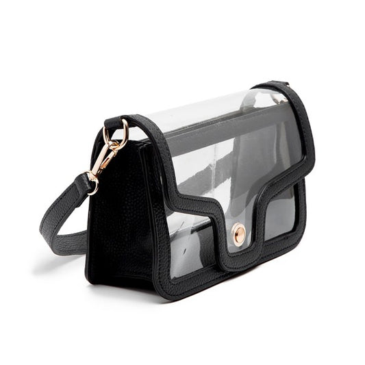 Black Clear Vegan Leather Crossbody/Wristlet/Clutch
