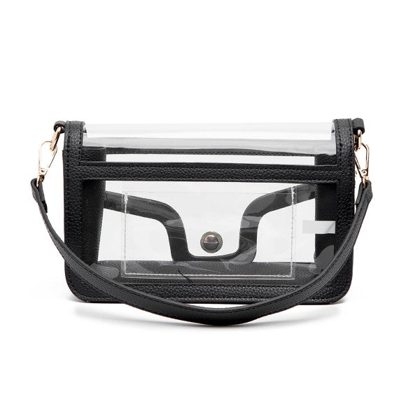 Black Clear Vegan Leather Crossbody/Wristlet/Clutch