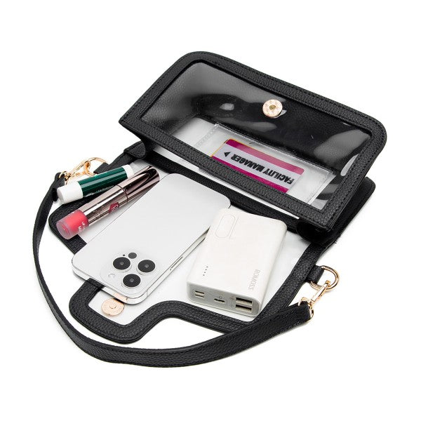 Black Clear Vegan Leather Crossbody/Wristlet/Clutch