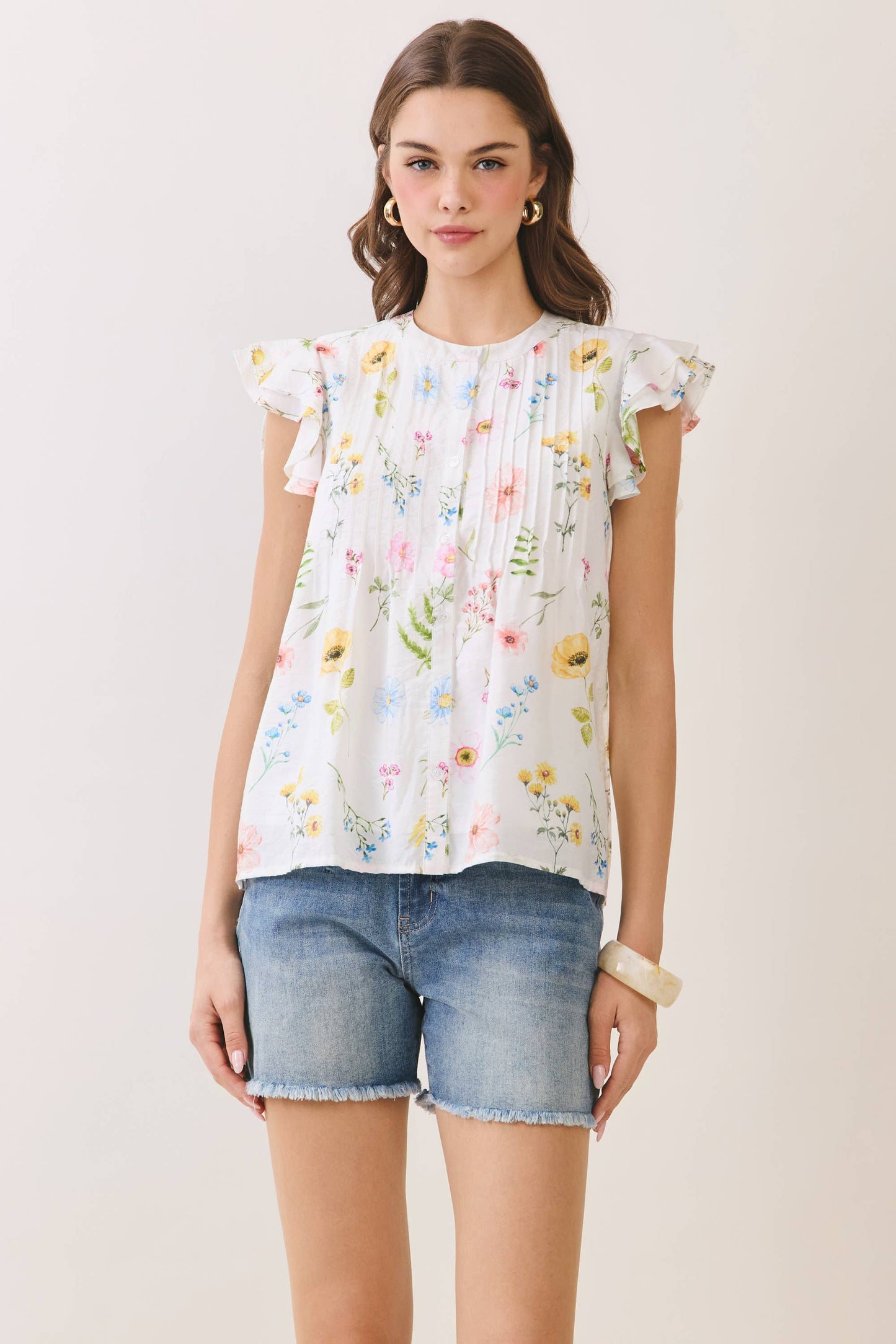 Sweet Maggie  Floral  Ruffle Sleeve Top