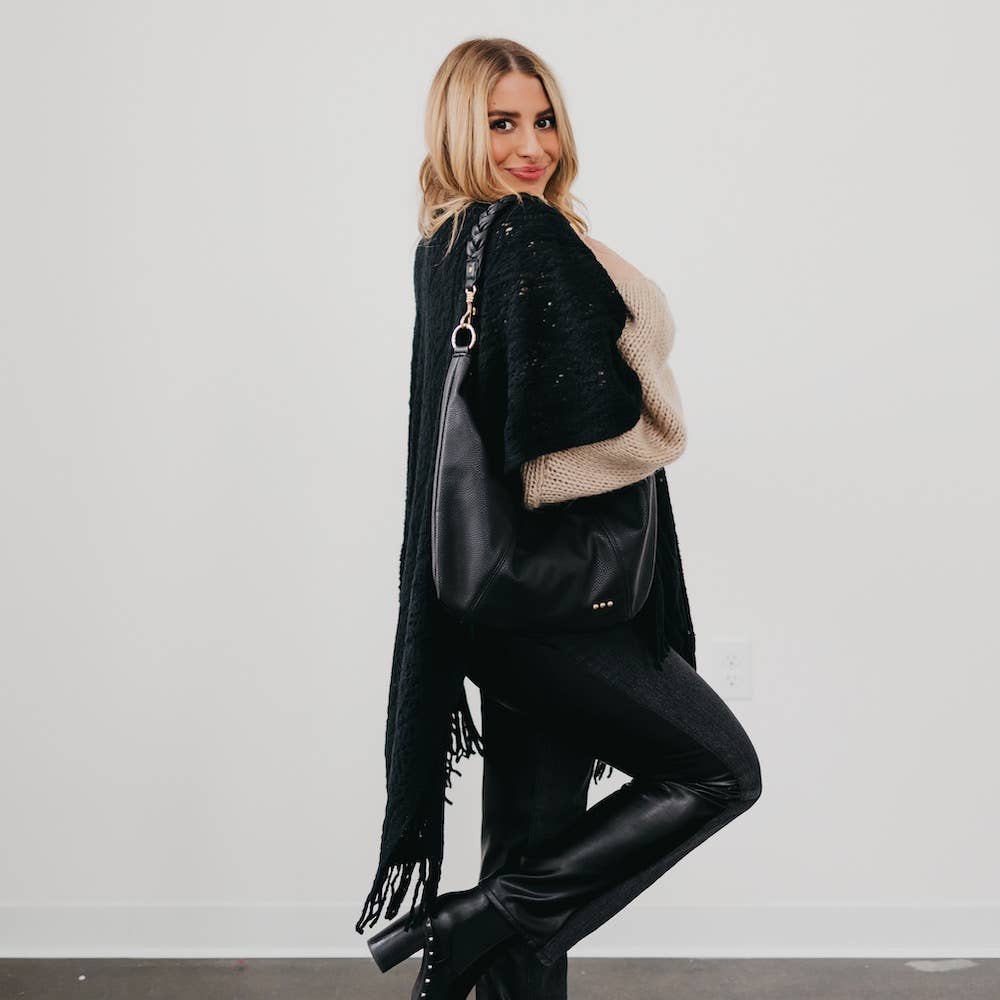 Hattie Shoulder Hobo Bag: Black