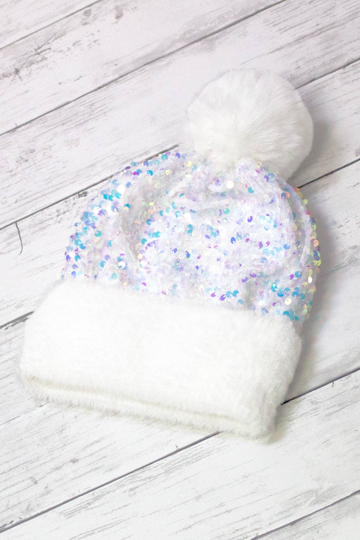 Sequin Fur Pom Fashion Beanie