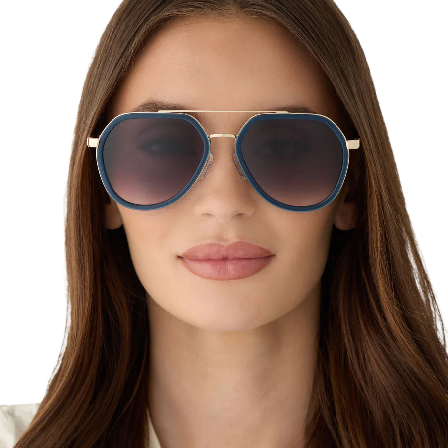 DIFF Joey Clubhouse Blue + Brushed Gold Sunglasses