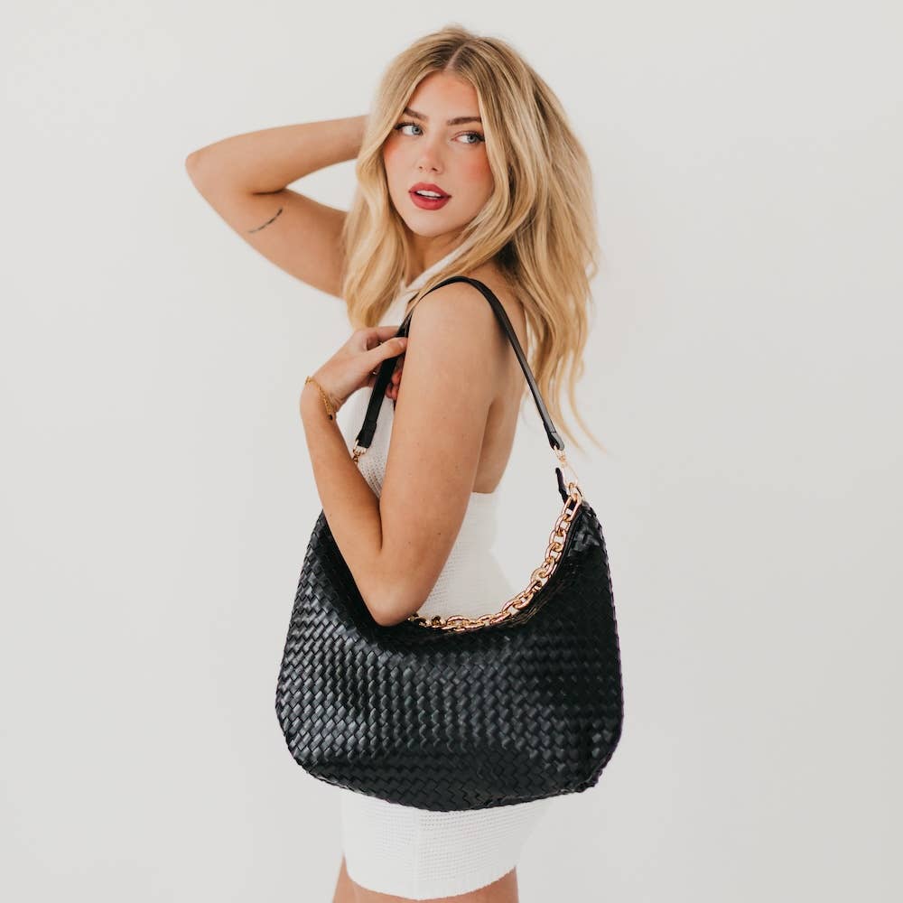 Black  Sienna Slouchy Woven  Bag