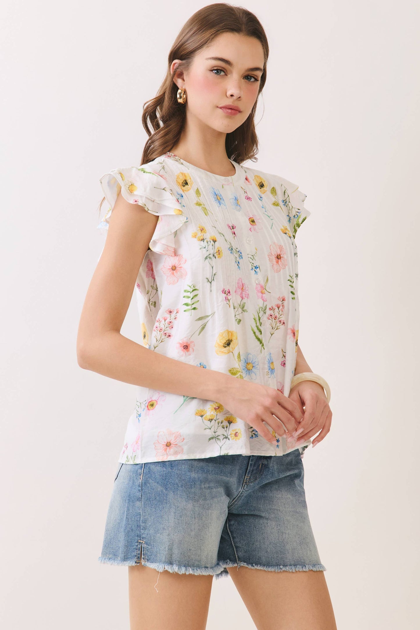 Sweet Maggie  Floral  Ruffle Sleeve Top