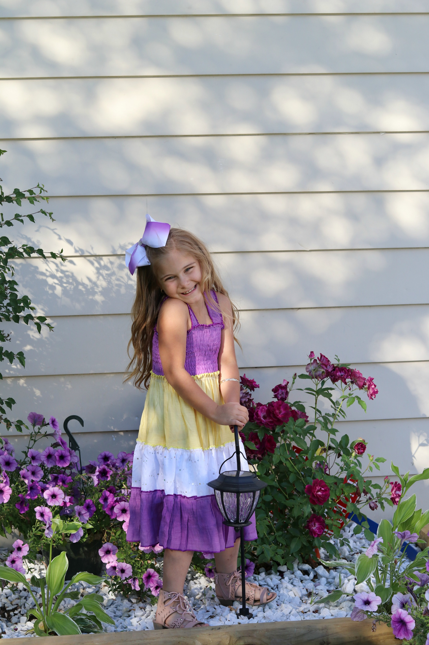 Girls Soft Cotton Purple and Yellow Game Day Midi Dress