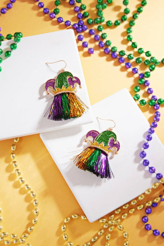 Mardi Gras Metalic Thread Jester Earrings