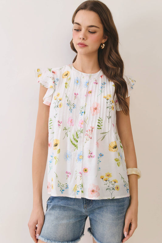 Sweet Maggie  Floral  Ruffle Sleeve Top