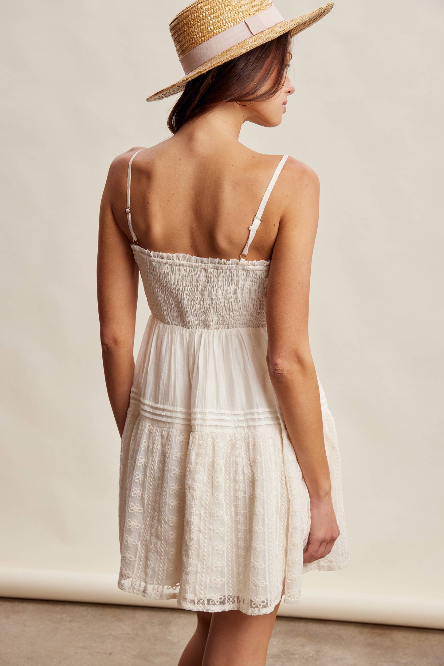 Ecru Lace Tiered Mini Dress