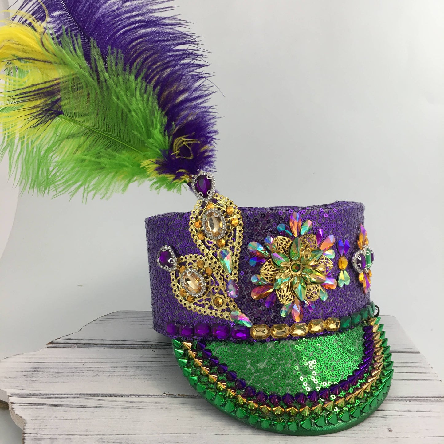 Mardi Gras sequin/stone marching hat 